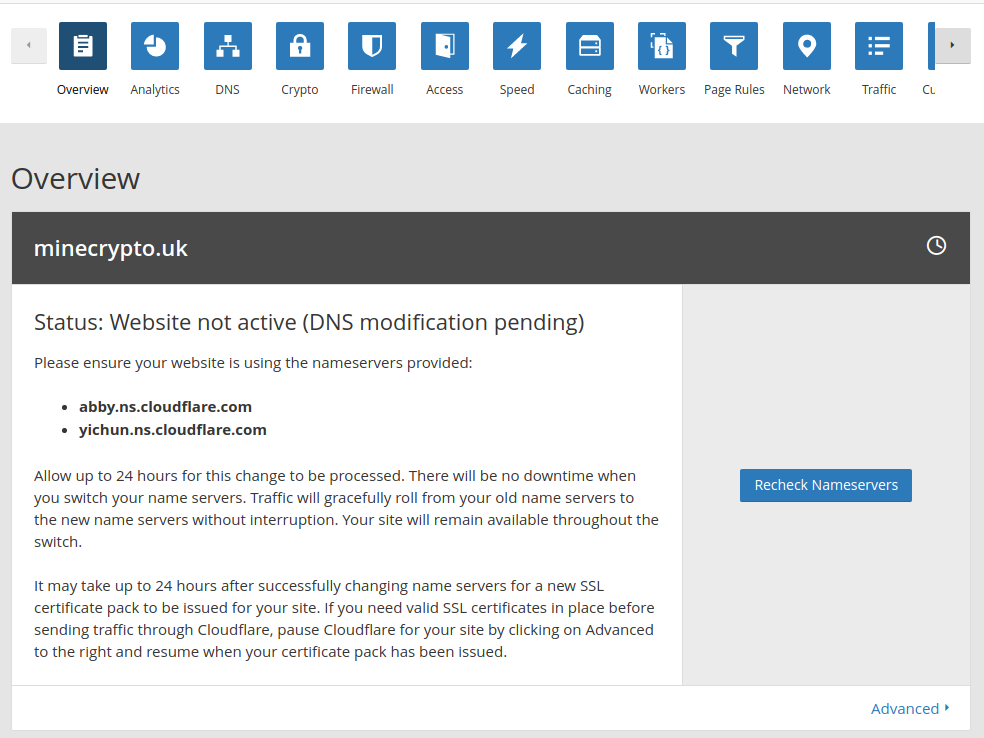 DNS modification pending