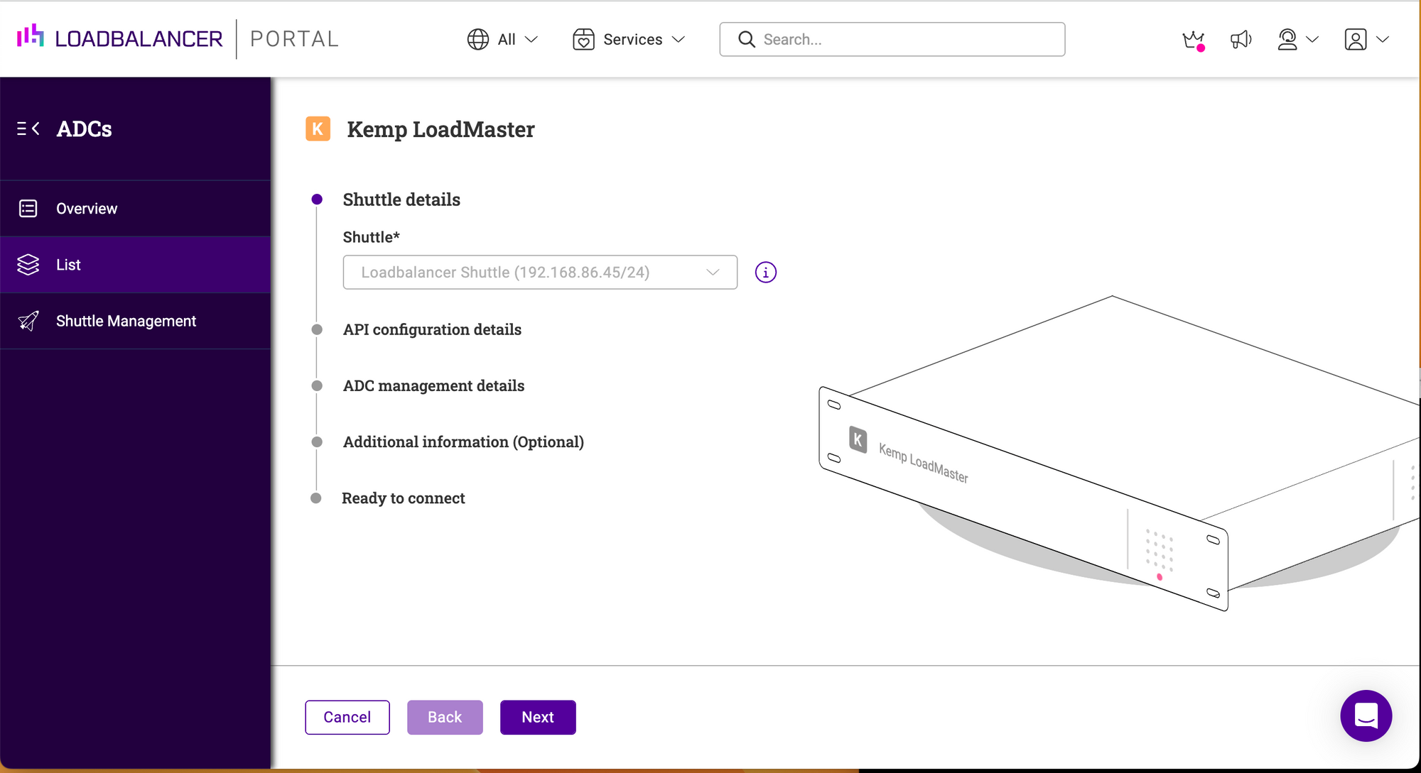 How do you connect your Kemp LoadMaster to the ADC Portal?