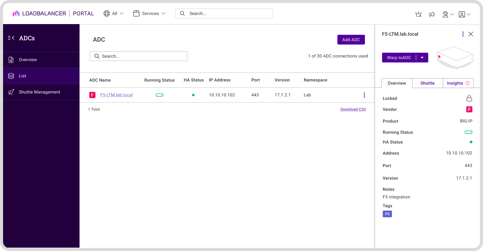 How to set up and manage an F5 in the ADC Portal